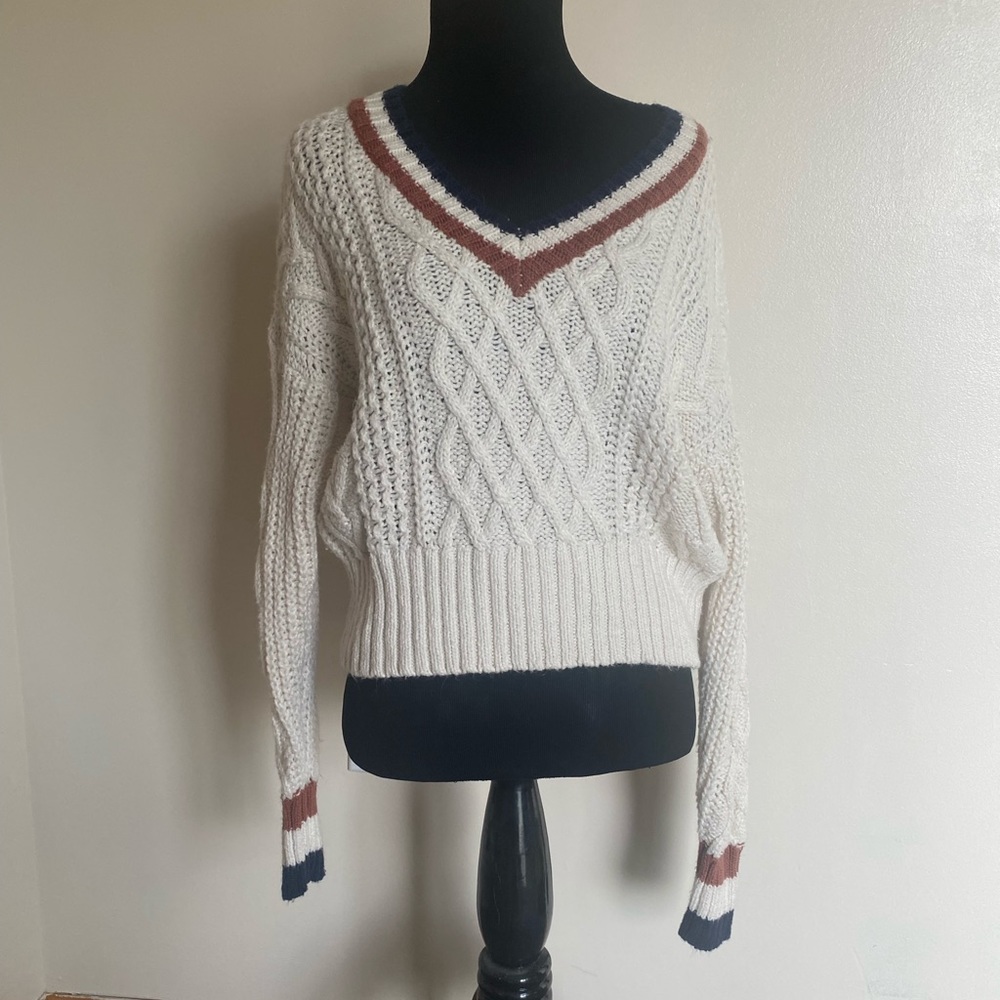 white varsity striped sweater